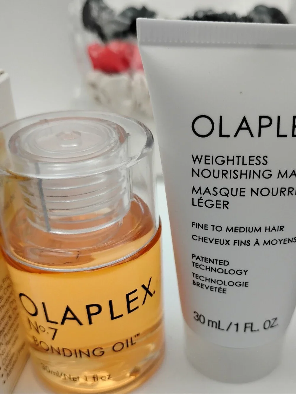 Olaplex Set with No.7 Bonding Oil & Nourishing  Mask, & 3 Piece Silk Hair Ties